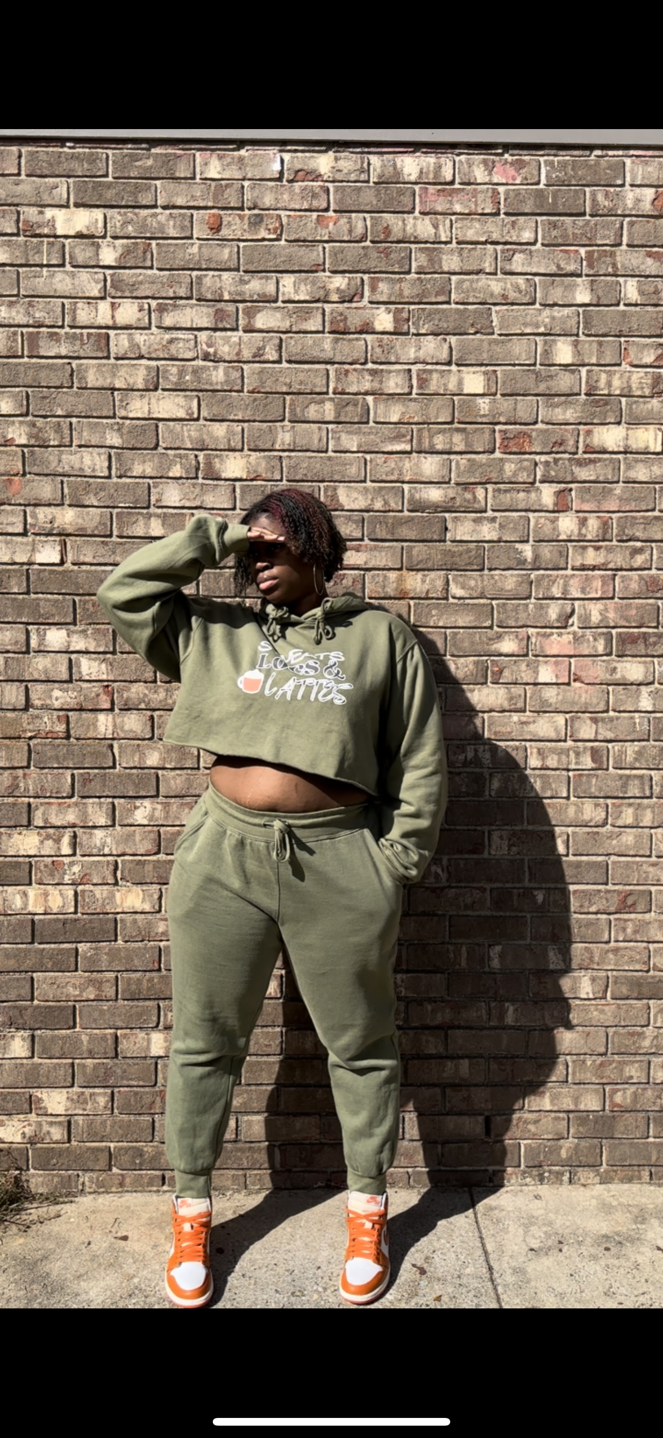 Women's Sweats, Locs, And Lattes Olive Green Cropped Sweatsuit